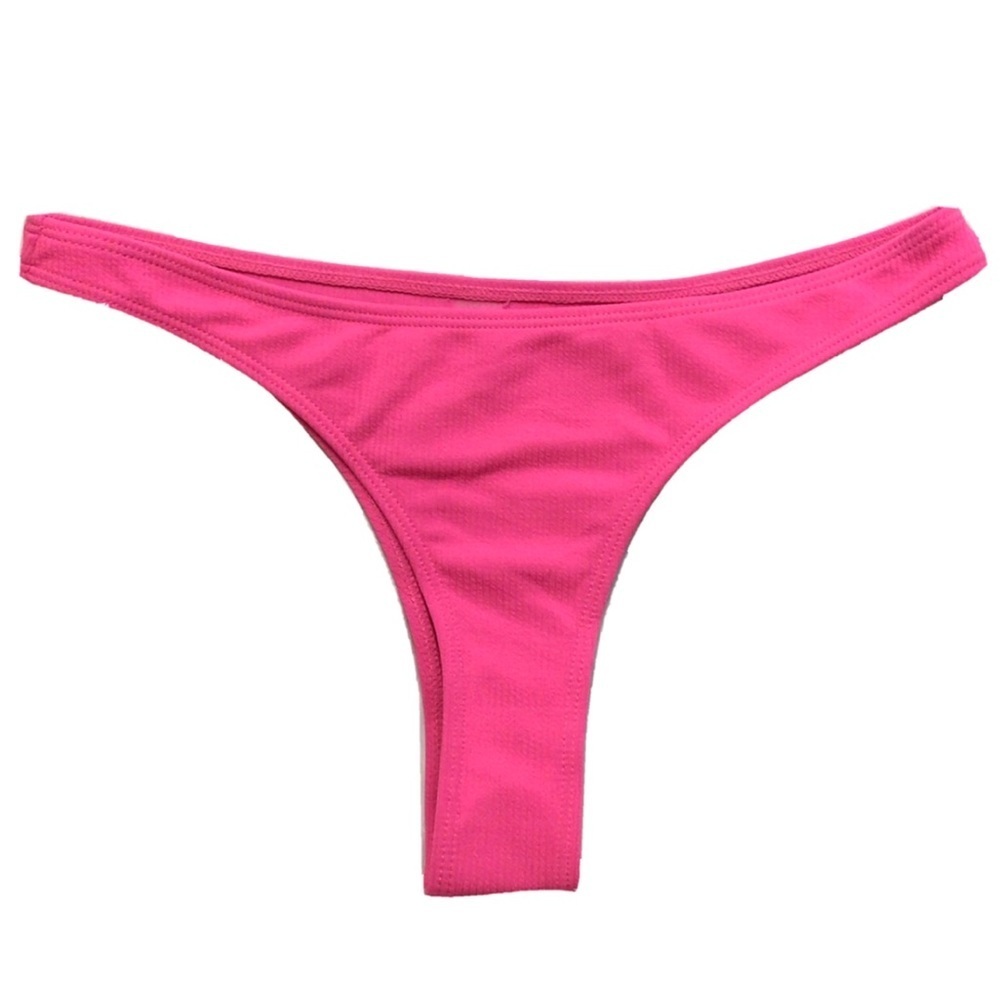 NWOT Pink Ribbed High Cut Cheeky Bikini Bottoms - Picture 5 of 7